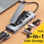 8-IN-1 USB HUB With Disk Storage Function PD100W USB C to HDMI-compatible M.2 SSD HUB Dock Station For Macbook Pro Air M1 M2