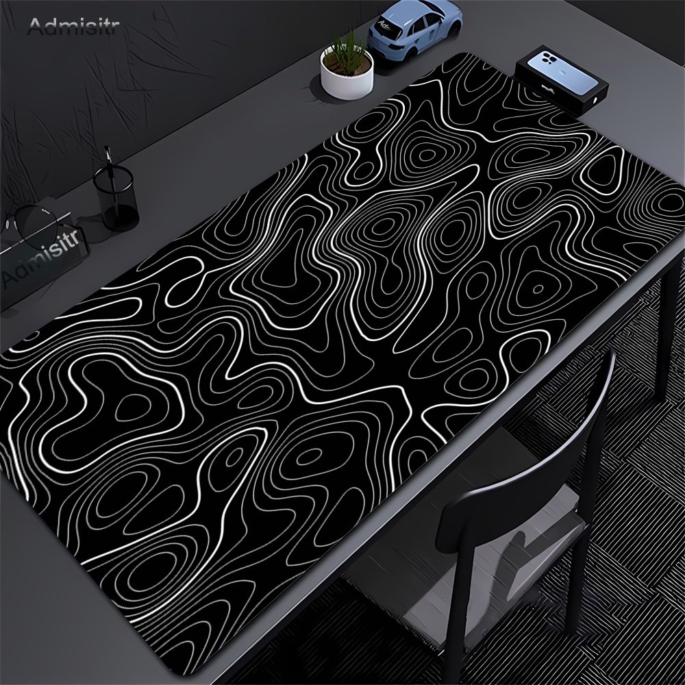 6a03396f57d6f137088b56f69664085257f045fe9b7aaeaf27a7b.jpg XXL Desk Mat Black And White Strata Liquid Mousepad Large Abstract Mouse Pad Gaming Deskmat With Lockedge Office Non-slip Carpet - Image 1