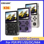 KINHANK K36 Retro Handheld Video Game Console 500nit 3.5 Inch IPS Screen 16000 Games Emulator for PS1/PSP/DC/N64/SS