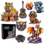 Unique Brain Training Animal Shape 3D Tiger Animal Jigsaw Puzzle Educational Wooden Toy Gift for Adults Kids Interactive Games